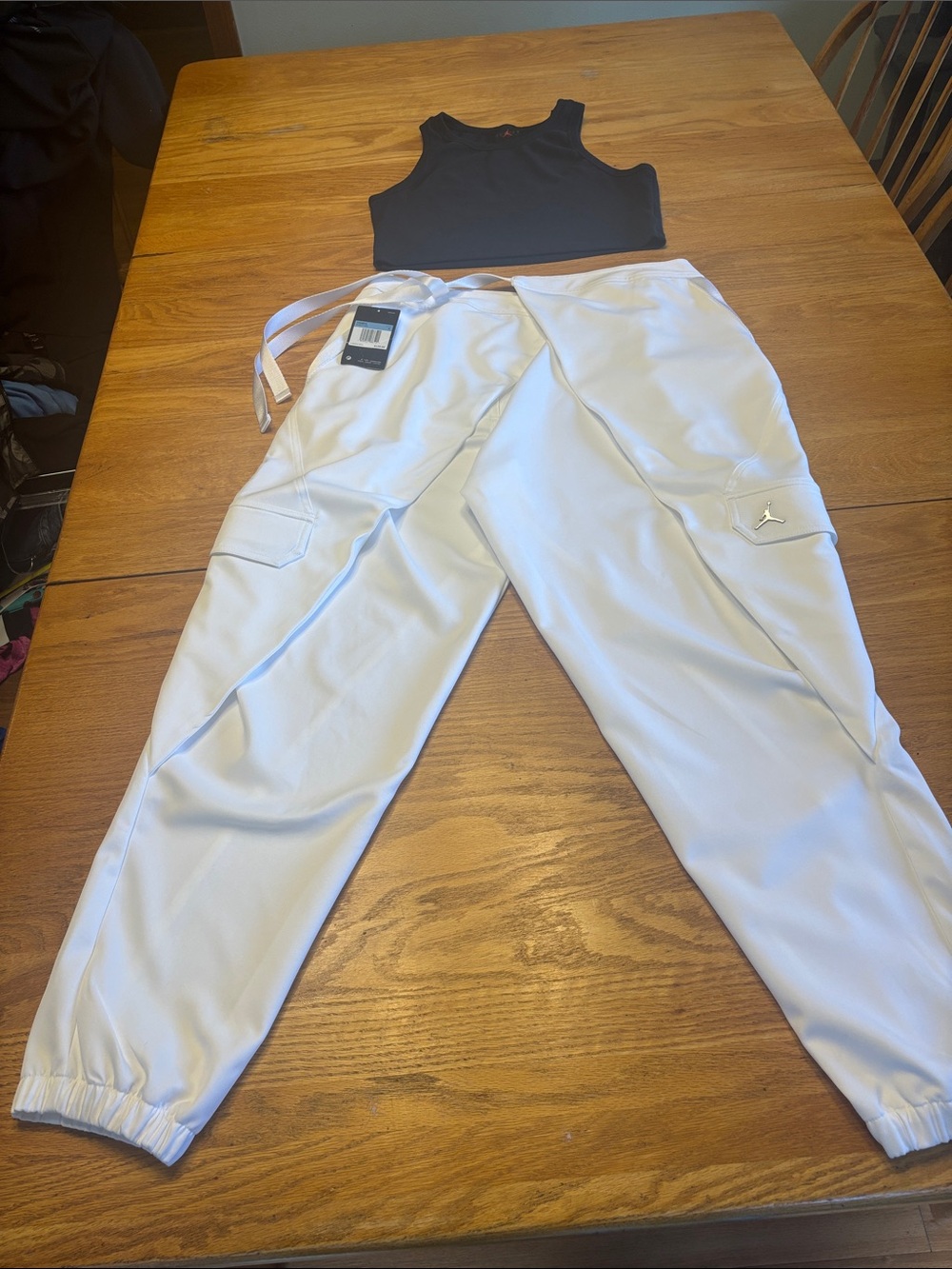 Jordan Medium White Cargo Track Joggers NWT with Jordan black crop top in large. - Picture 2 of 11
